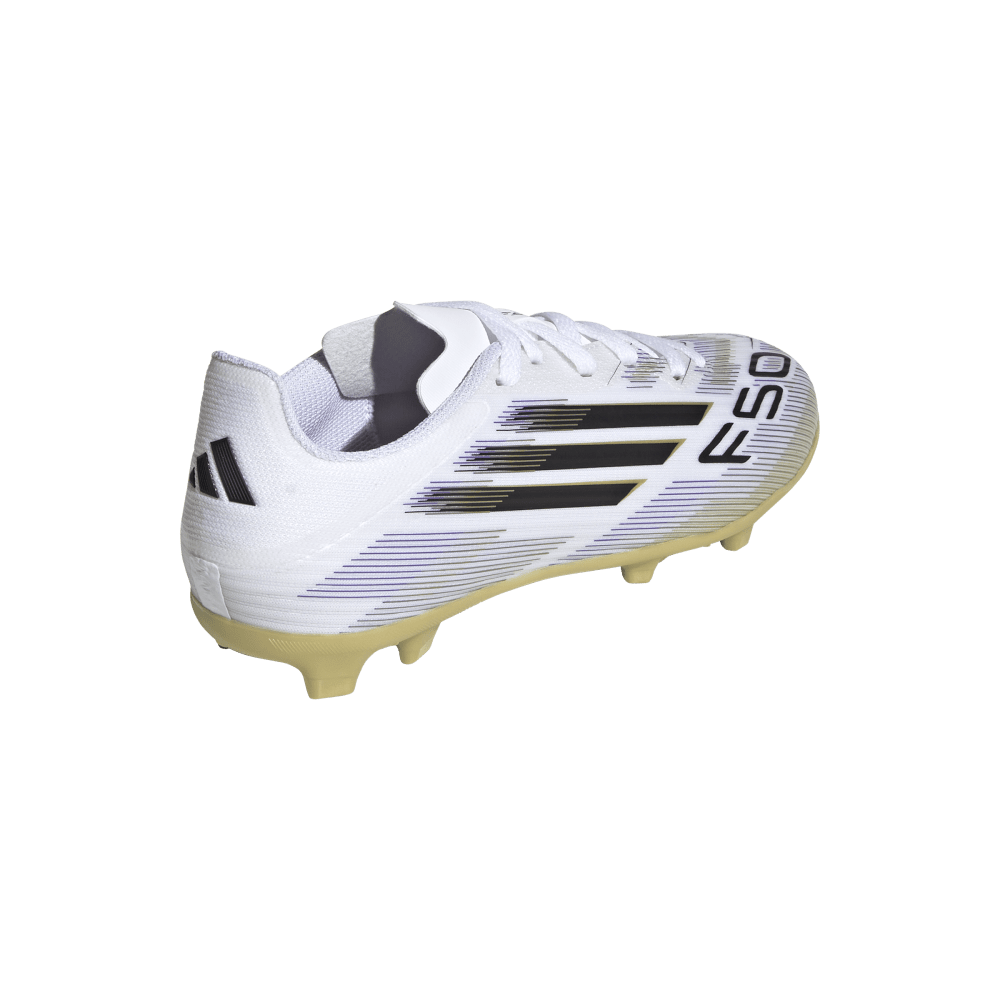Adidas F50 League FG/MG Junior Football Cleats for Kids - White/Black/Metallic Gold Soccer Shoes | Perfect for Youth Training & Matches on Firm Ground & Artificial Turf