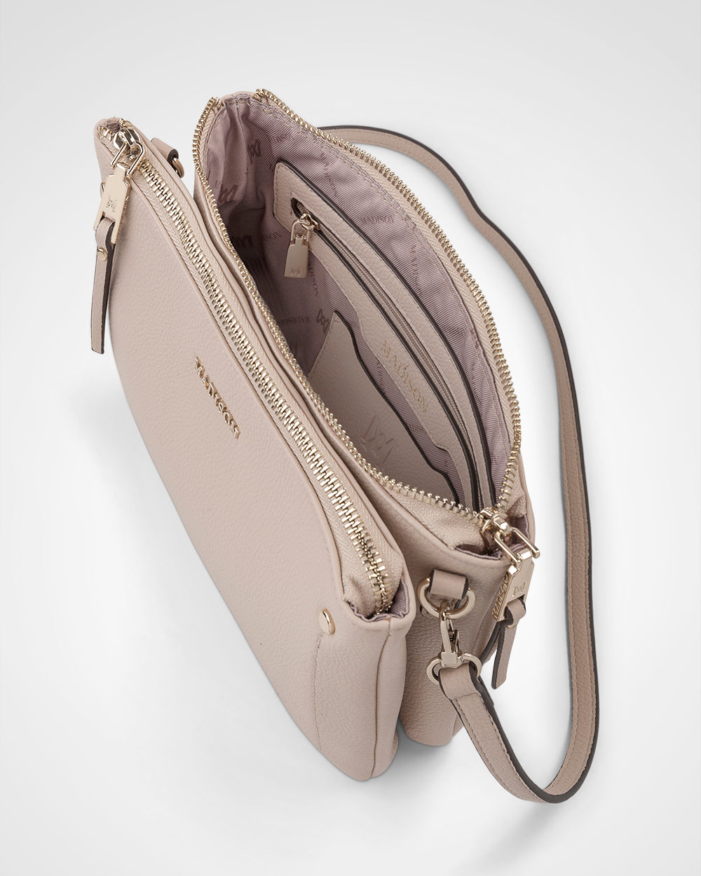 Charlotte Double Zip Crossbody Bag with Metallic Stripe Strap - Stylish Hands-Free Purse for Women, Perfect for Travel, Shopping & Everyday Use