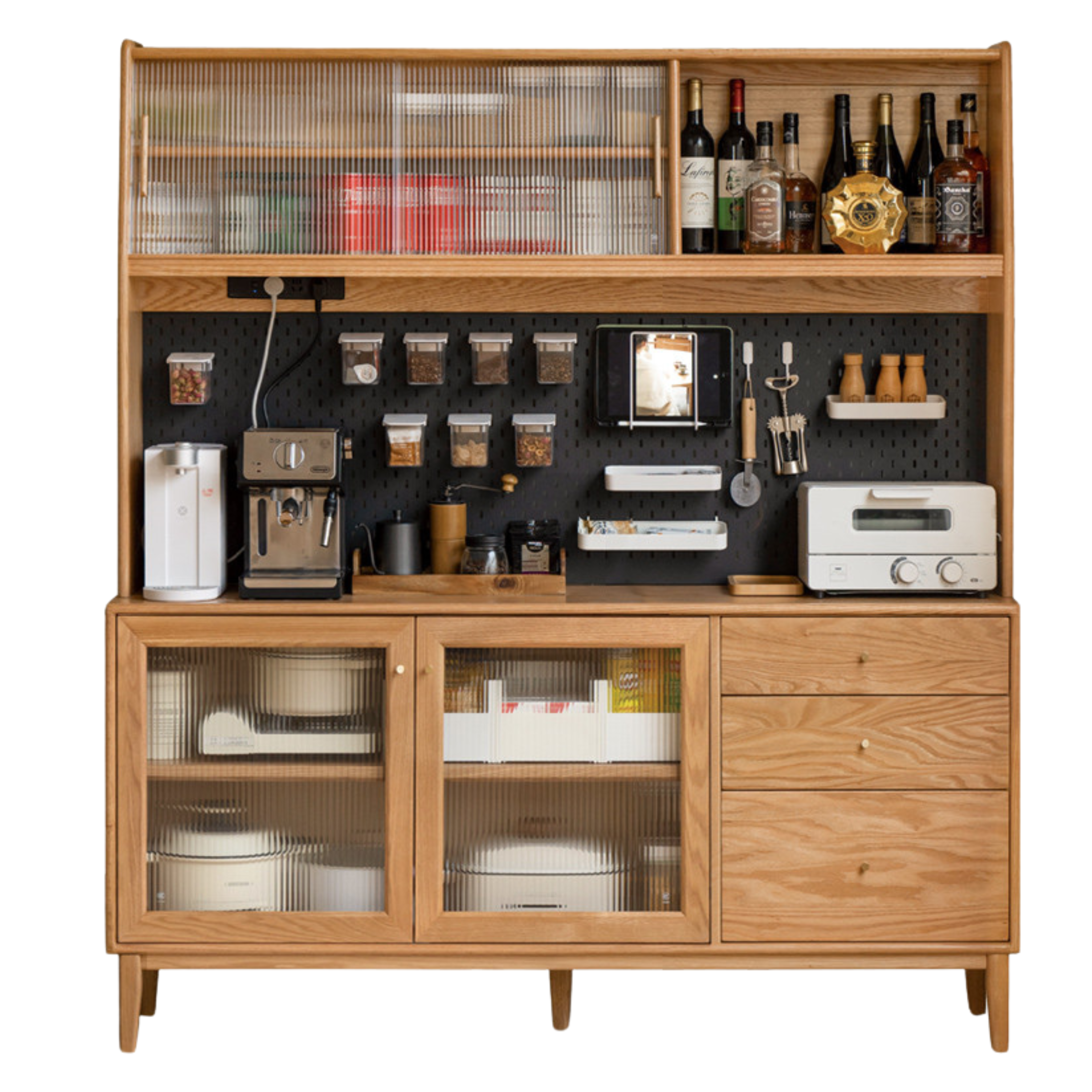 Solid Oak Wood Nordic Style Sideboard Cabinet - Modern Storage for Dining Room, Living Room & Entryway