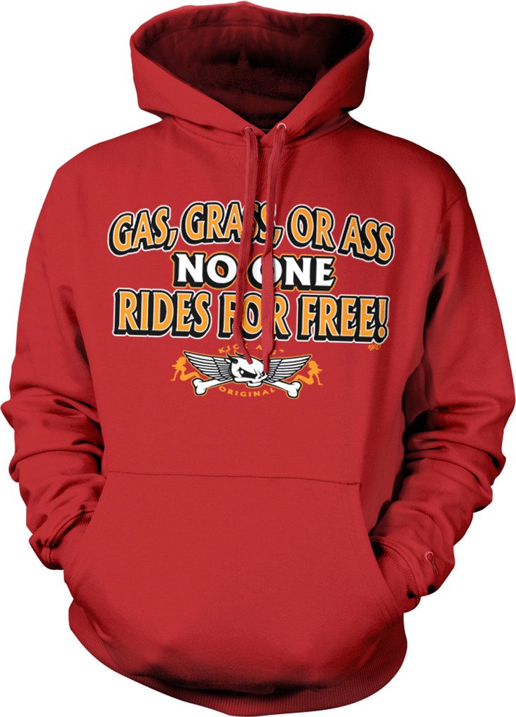 Gas, Grass or Ass No One Rides for Free Hooded Sweatshirt - Funny Biker Hoodie for Motorcycle Riders & Road Trip Enthusiasts