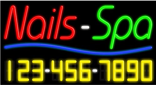 Custom Nails Spa Glass Neon Sign #15010 - Handmade in USA - Perfect for Salon Decor & Home Aesthetics