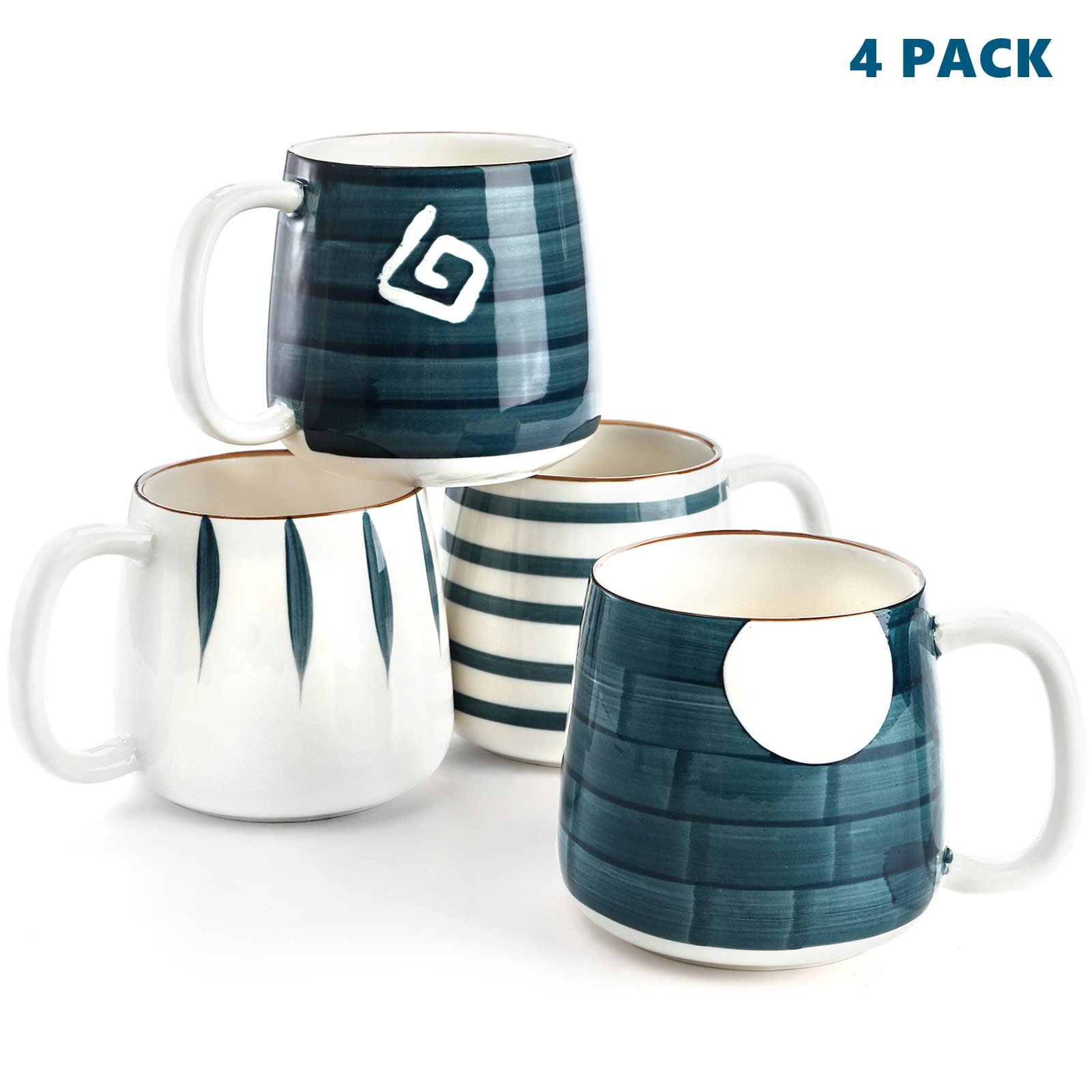 DEAYOU 4 Pack 17 Oz Porcelain Coffee Mugs - Ceramic Tea Cups with Handles for Coffee, Cappuccino, Milk & Hot Beverages - Perfect for Home, Office & Gifts