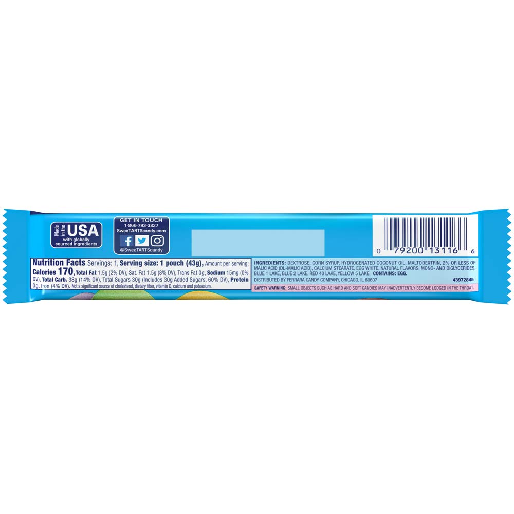 SweeTARTS Giant Chewy Candy Pack - 1.5 Ounce Bulk Candy for Parties, Halloween, Movie Nights & Office Treats | Sour & Sweet Fruit Flavors