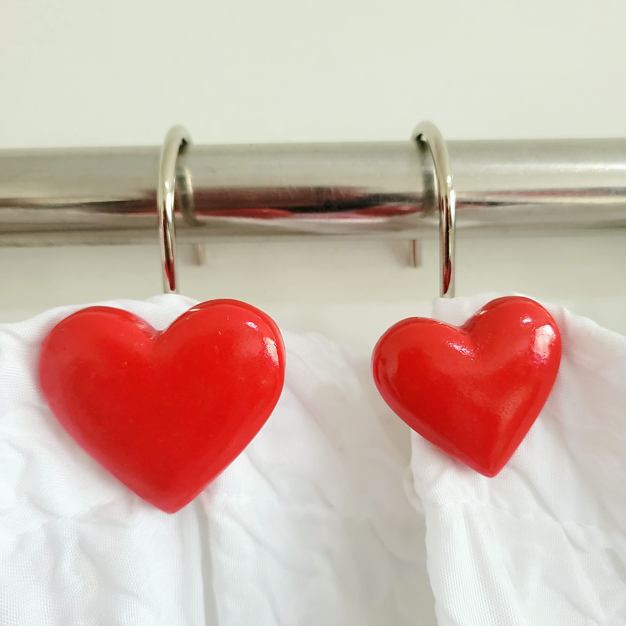 12-Pack Heart-Shaped Shower Curtain Hooks - Rust-Resistant Decorative Bathroom Accessories for Valentine's Day Gifts & Romantic Home Decor | Perfect for Couples' Bathrooms, Wedding Showers & Anniversary Presents