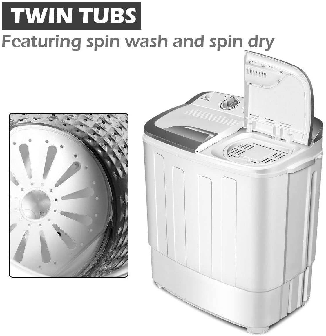 FUTADA Washing Machine - Compact Laundry Machine for Small Spaces, Gray | Portable Washer for Apartments, RVs & Dorm Rooms