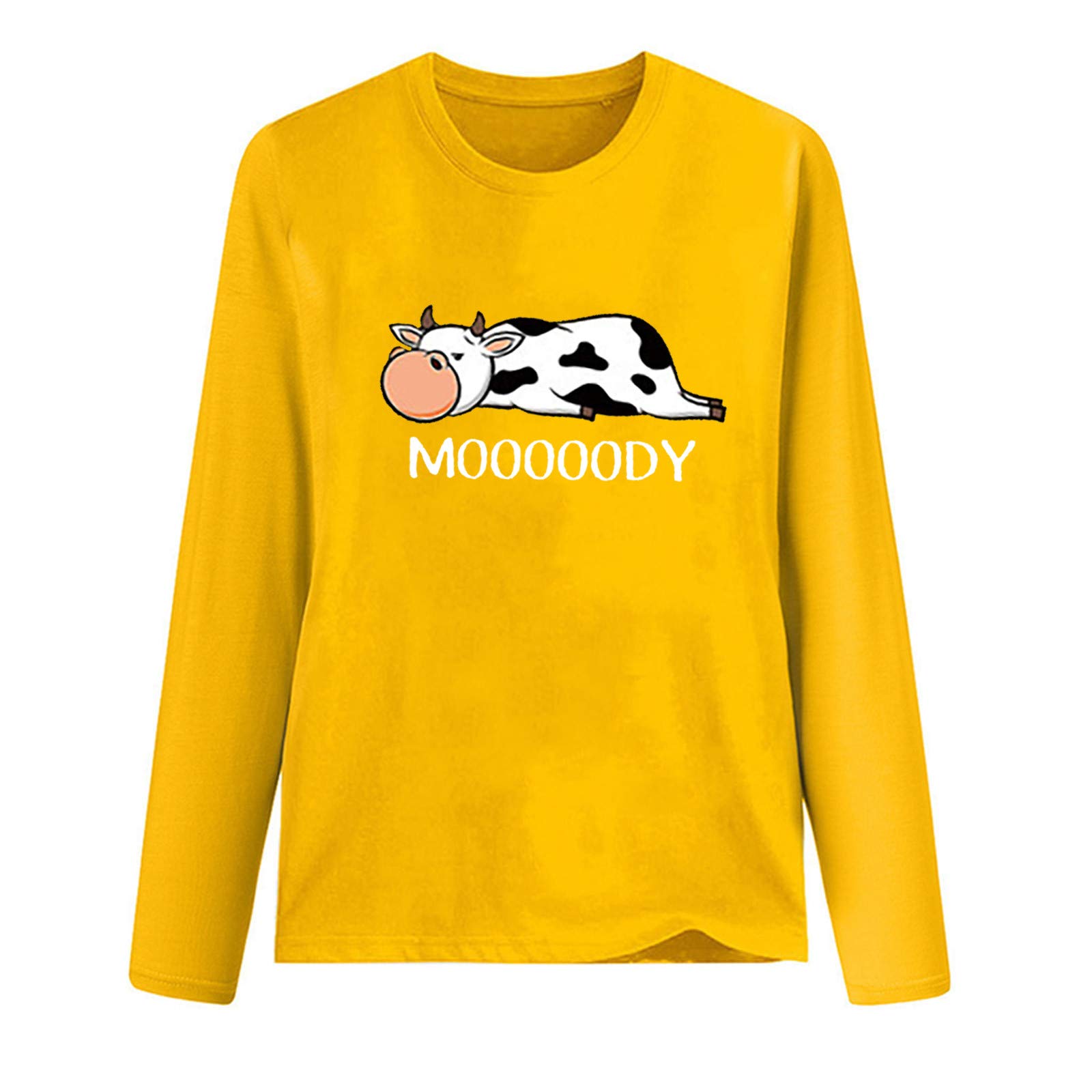 Women's Long Sleeve Printed Cow Graphic Pullover Sweatshirt - Soft Casual Blouse for Everyday Wear, Work & Fall Layering