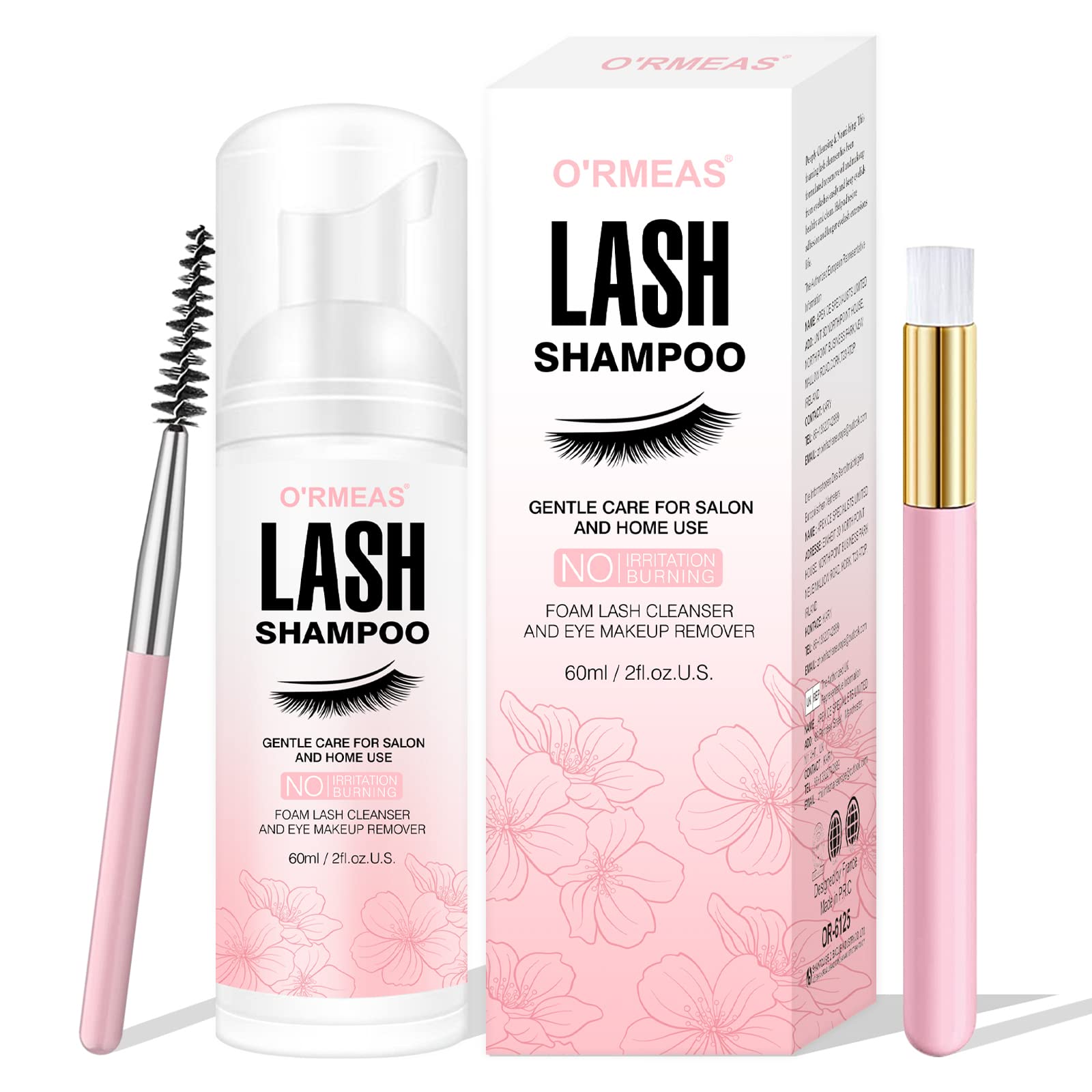 **60ML Eyelash Shampoo with Brush & Mascara Wand - Gentle Foaming Cleanser for Lash Extensions, Makeup Remover, Salon & Home Use - Perfect for Daily Eyelid Hygiene & Lash Care**