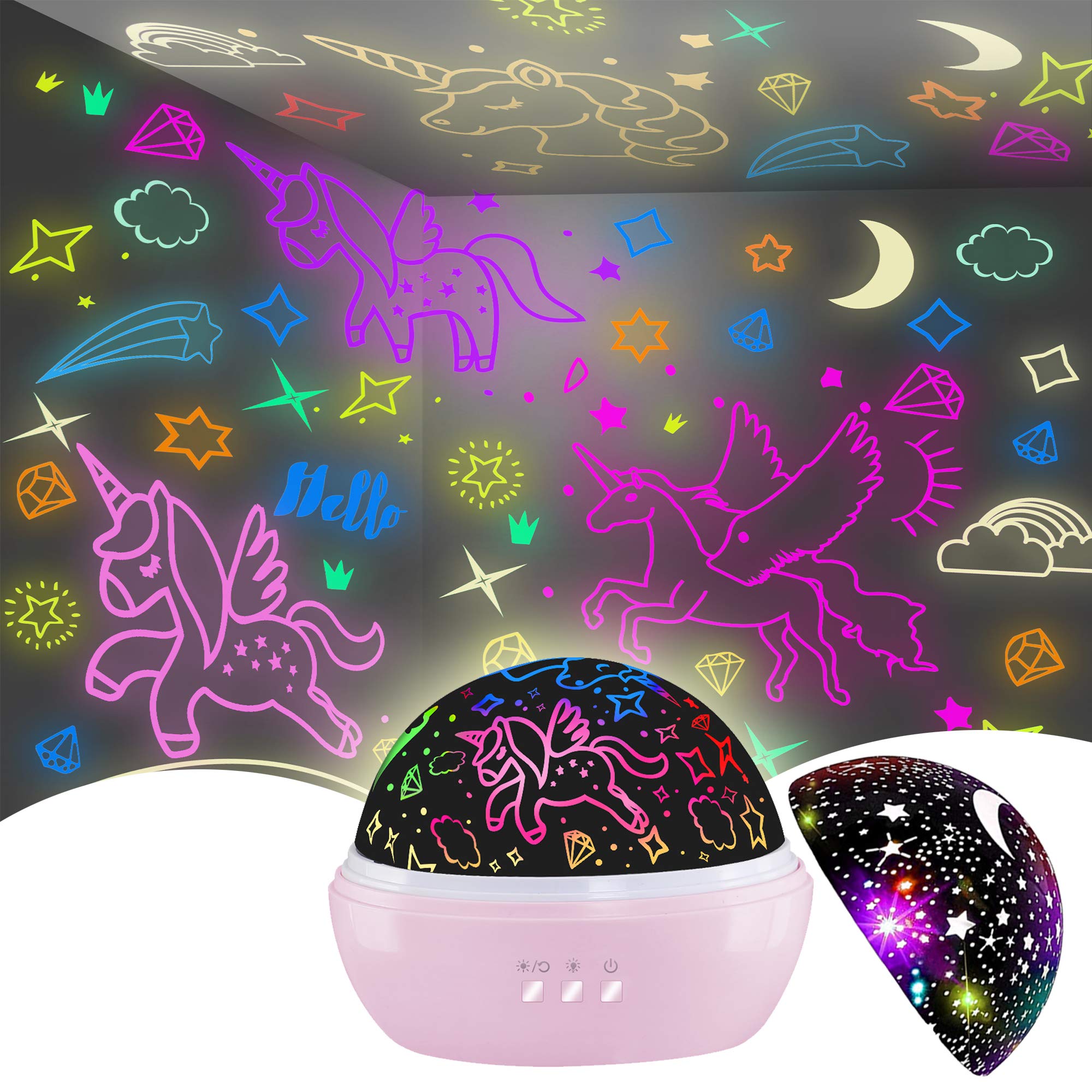 HONGID Unicorn Star Projection Night Light Toy for Girls Ages 3-10 - 2-in-1 Cute Kids Gift for Christmas, Birthday & Playtime | Perfect for Bedroom Decor, Sleep Aid & Imaginative Play
