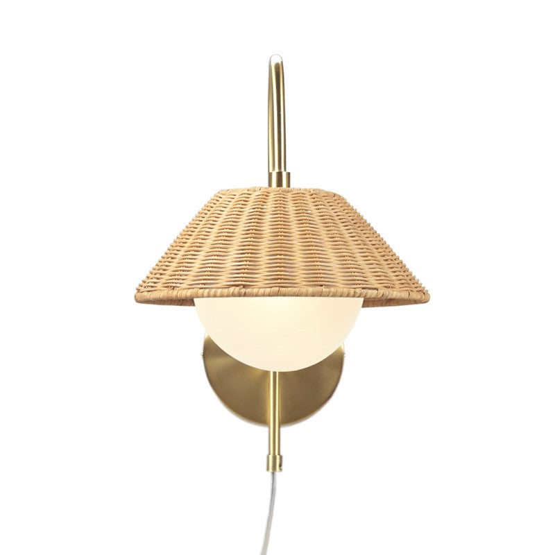 Laguna Rattan Weave Wall Sconce Light - Boho Coastal Style Shade for Bedroom, Living Room, and Patio Decor