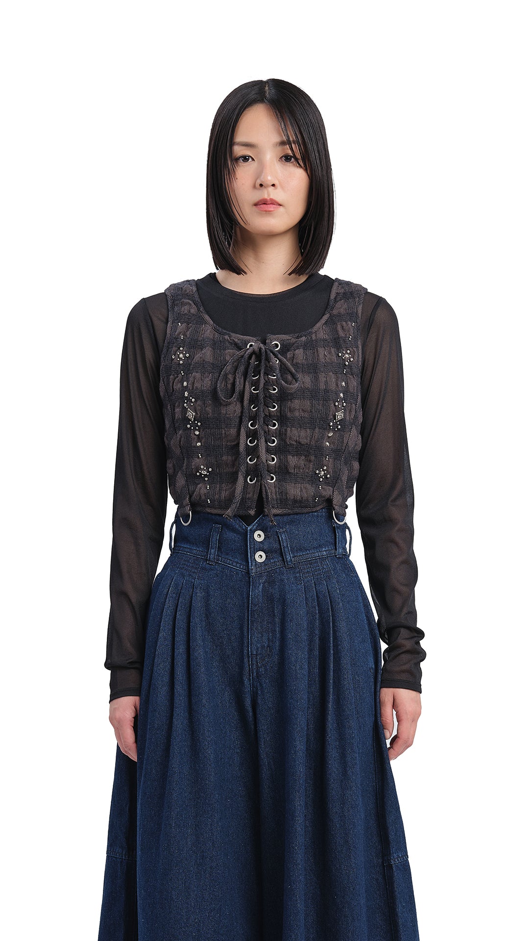 Checker Studs Corset - Stylish Gothic Punk Fashion Corset Top for Women | Perfect for Halloween, Cosplay, and Night Out