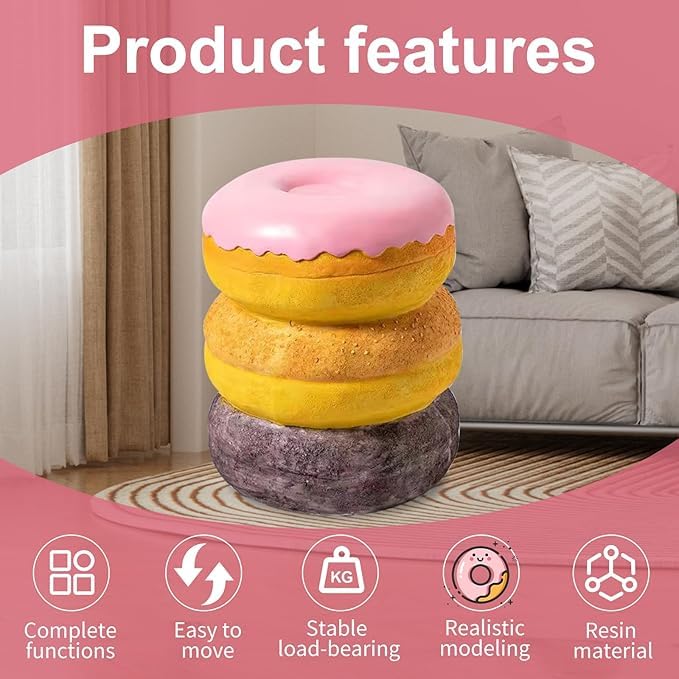 Donut-Shaped Resin Foot Stool - Creative Shoe Changing Bench for Entryway, Living Room, Bedroom & Office - Cute Simulated Food Decor for Hallway, Dorm Room & Home Decor | Perfect for Relaxing, Shoe Changes & Adding Whimsical Style