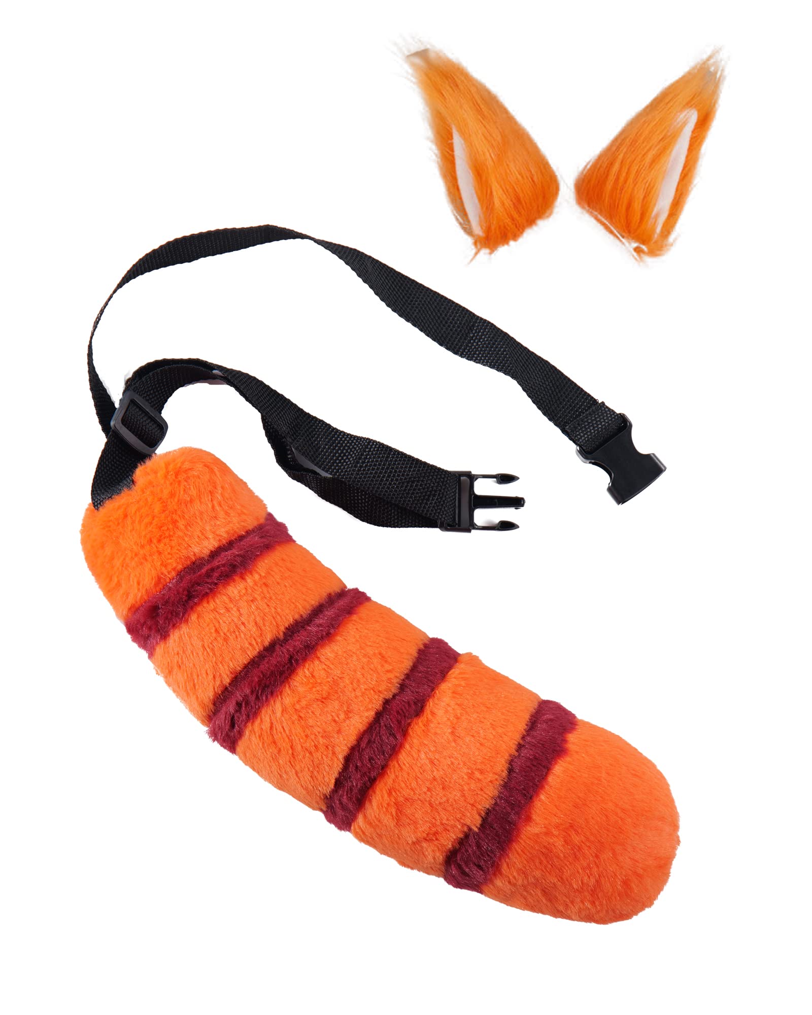 Red Panda Ears and Tail Set - Faux Fur Halloween Costume Accessories, Orange Cat Ears Hair Clip for Cosplay, Anime Conventions, and Animal Theme Parties