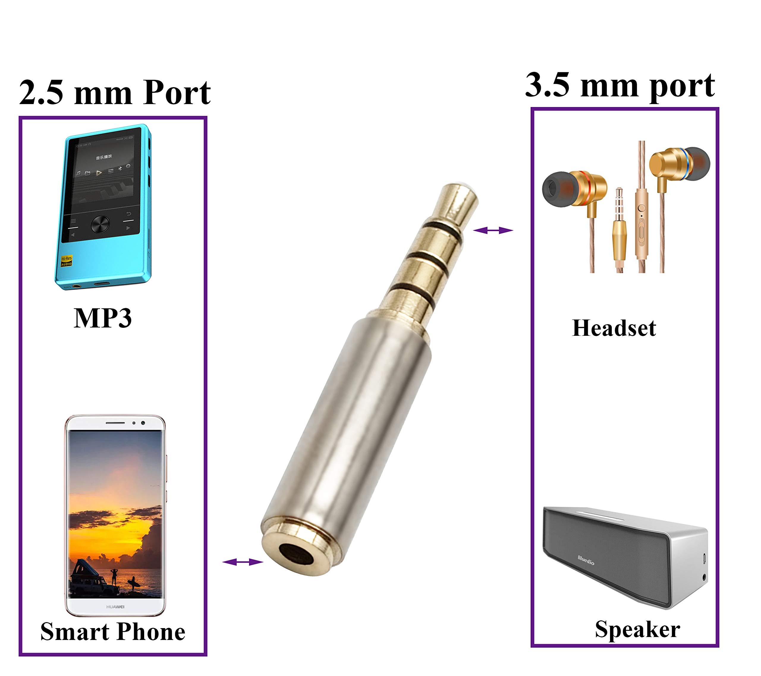 3.5mm to 2.5mm Headphone Adapter - 4-Pole Male to Female Stereo Audio Converter - Metal Shell - Compatible with Headset, Earphone, Microphone (2 Pack) - Perfect for Gaming, Music, and Professional Audio Equipment