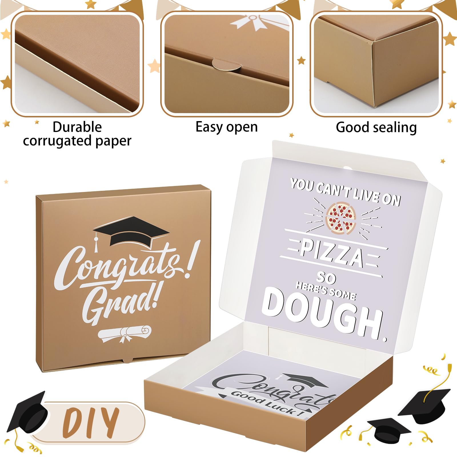 2 Pack Graduation Money Pizza Box Gift Holder - Funny Cash Gift Box for Class of 2025 - Graduation Party Supplies (Cash Not Included) - Perfect for Grad Parties, Money Gifts & Unique Present Ideas