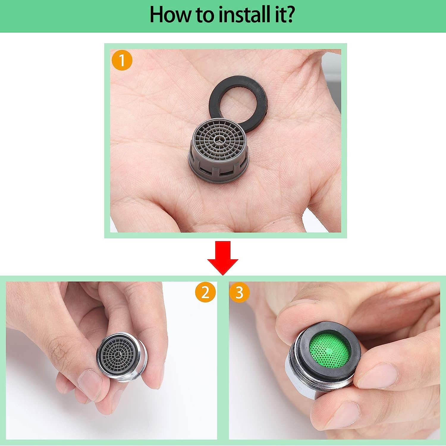 20 Pack Green 2.2 GPM Faucet Aerator Replacement Kit with Gasket & Flow Restrictor - Universal Fit for Kitchen & Bathroom Sink Faucets - Improves Water Pressure & Reduces Splashing