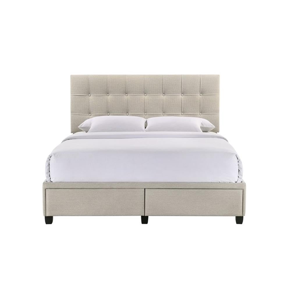 Picket House Furnishings White Pasadena Queen Size Platform Storage Bed with Drawers - Modern Bedroom Furniture for Small Space Organization & Guest Room Setup