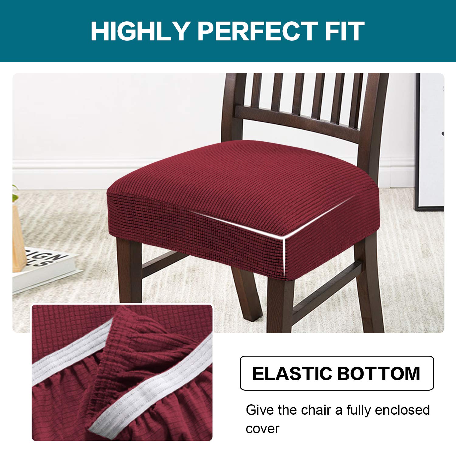 Turquoise Stretch Dining Chair Covers Set of 4 - Washable & Removable Kitchen Chair Slipcovers, Burgundy Seat Protectors for Dining Room & Home Decor | Perfect for Everyday Use, Family Gatherings & Dinner Parties
