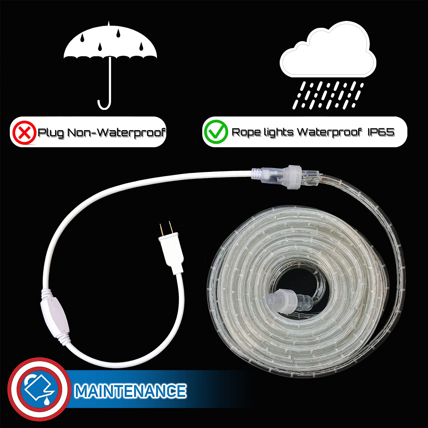 Russell Decor 30ft LED Rope Lights - Cool White for Christmas, Outdoor Trees & Patio Decor