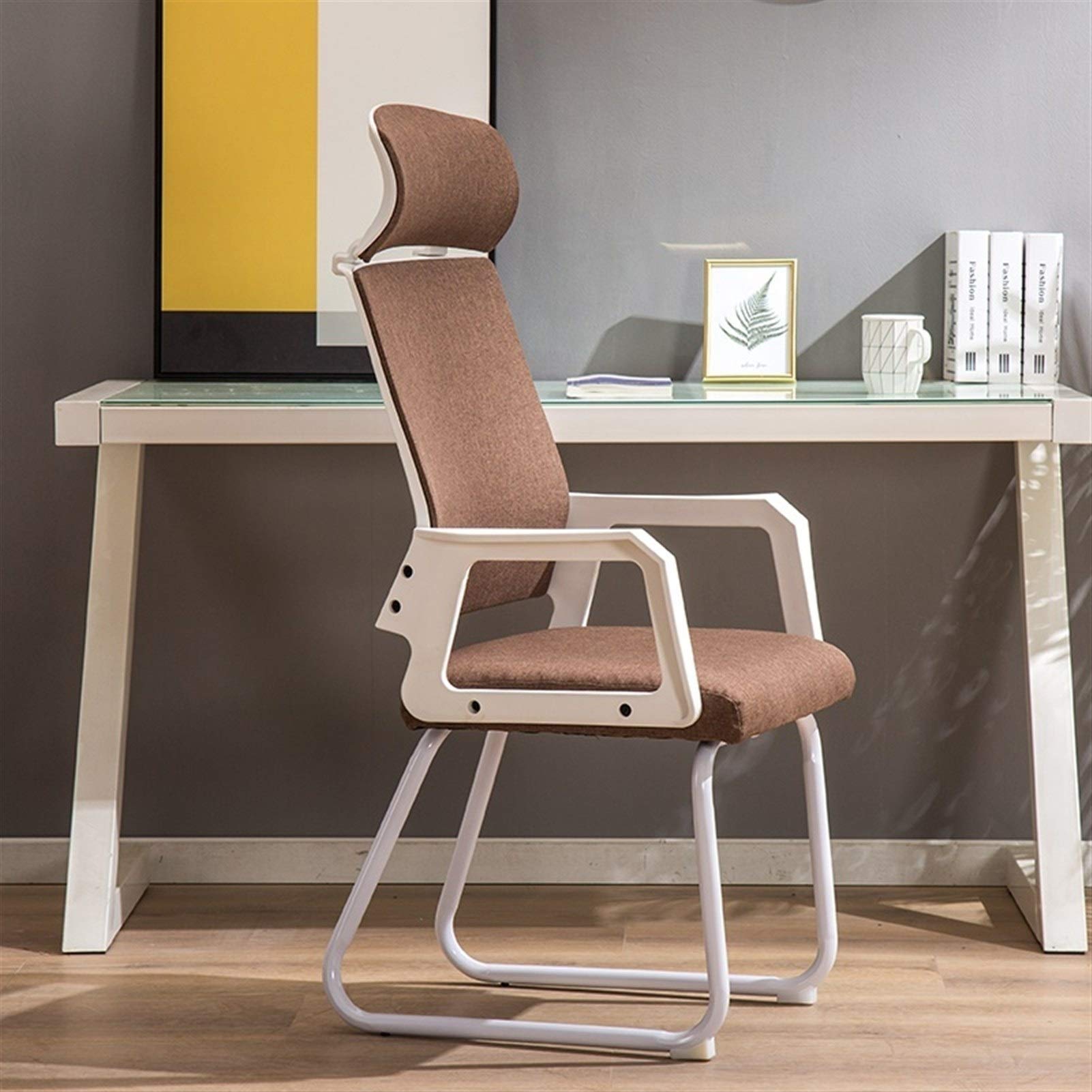 FANGLU Ergonomic Office Chair - Adjustable Computer Desk Chair for Home, Office, Student Dorm & Conference Room - White Frame with Brown Fabric - Perfect for Work, Study & Gaming