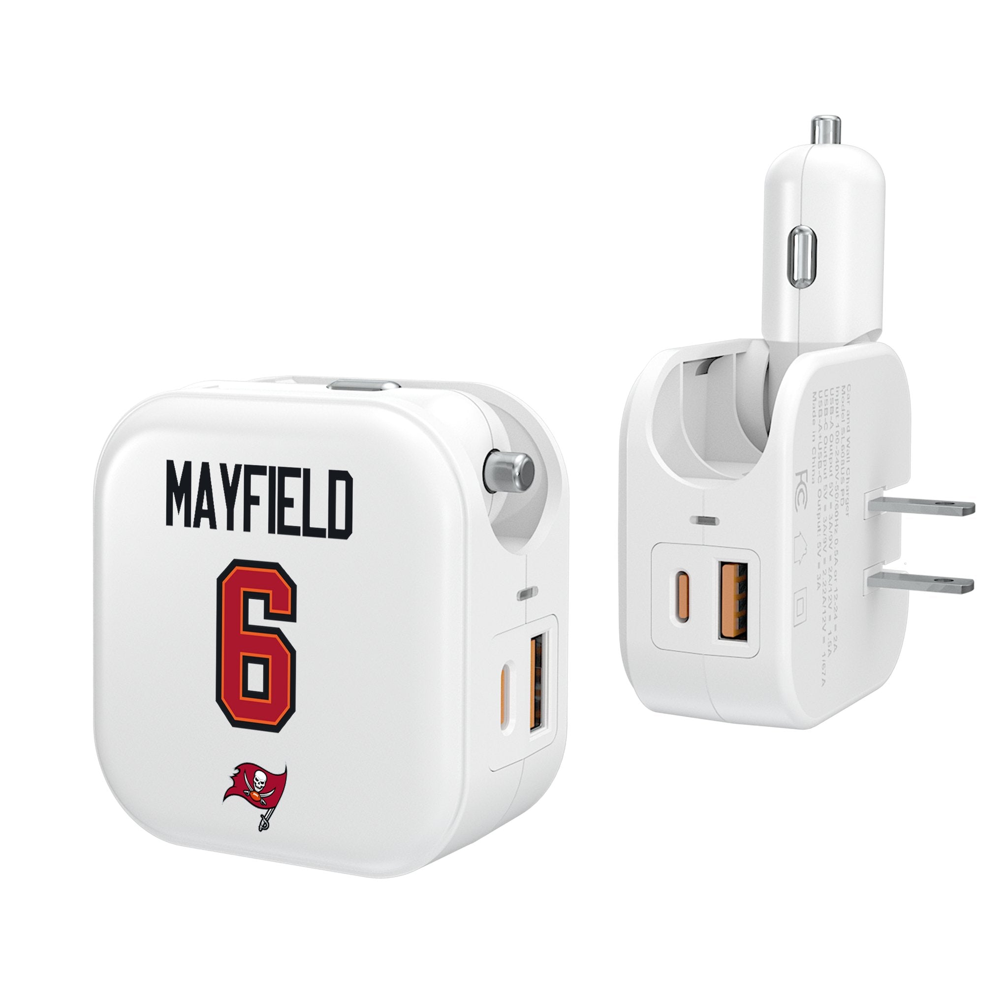 Baker Mayfield Tampa Bay Buccaneers 6 Ready 2-in-1 USB Charger - Fast Charging Cable for iPhone & Android - Perfect for Home, Office & Travel