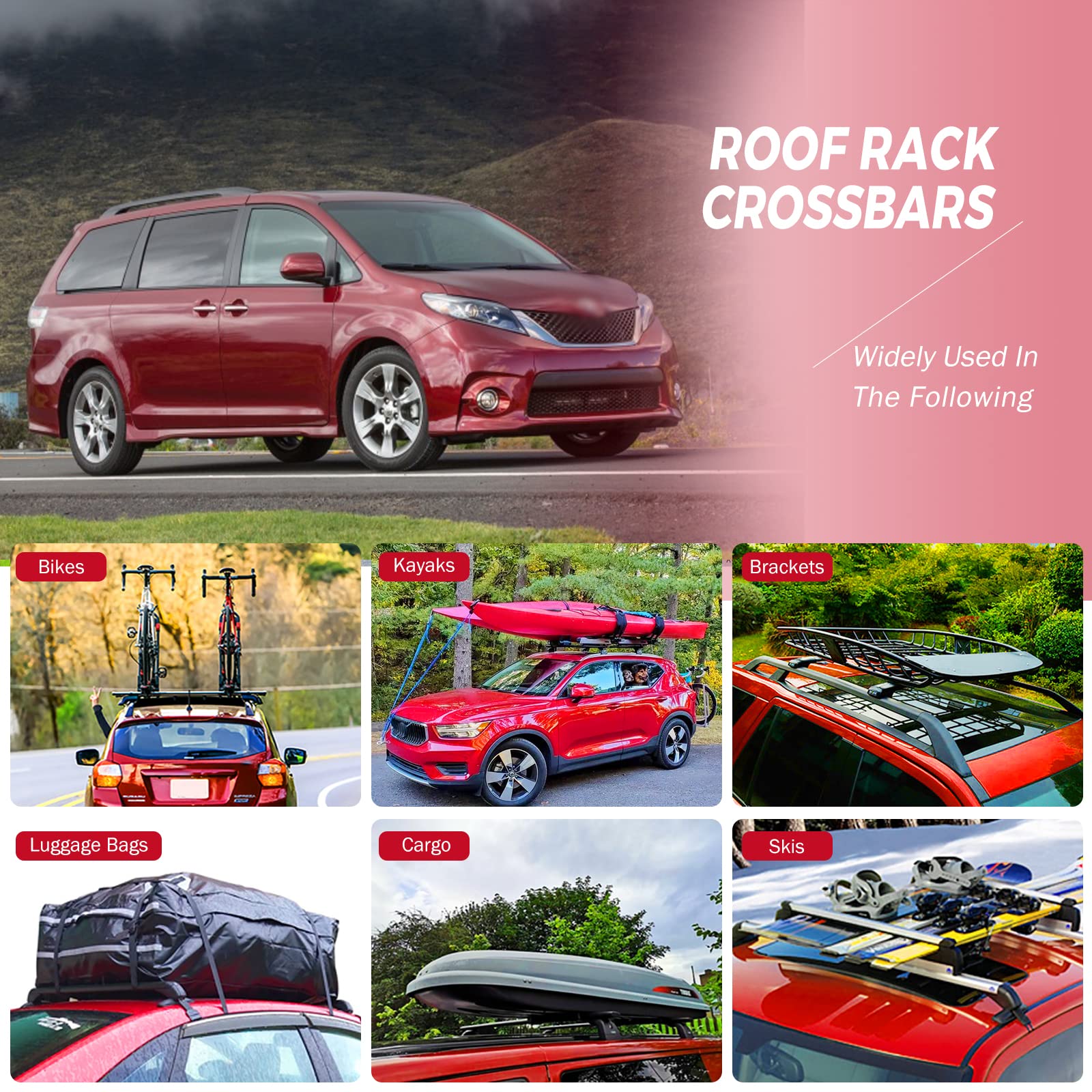 ALAVENTE Roof Rack Cross Bars for Toyota Sienna 2011-2020 | Heavy Duty 150 lbs Capacity | Replacement Luggage Rails with Top Side Rail | Perfect for Road Trips, Camping & Outdoor Adventures