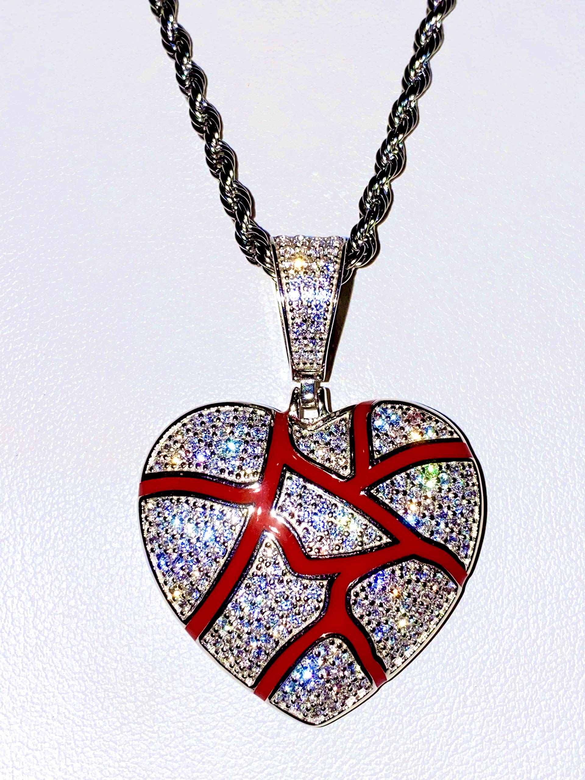 925 Sterling Silver Iced Broken Heart Pendant Necklace for Men & Women - 2mm Stainless Steel Rope Chain - Italian Iced Out Jewelry - Perfect for Gifts, Parties & Everyday Wear