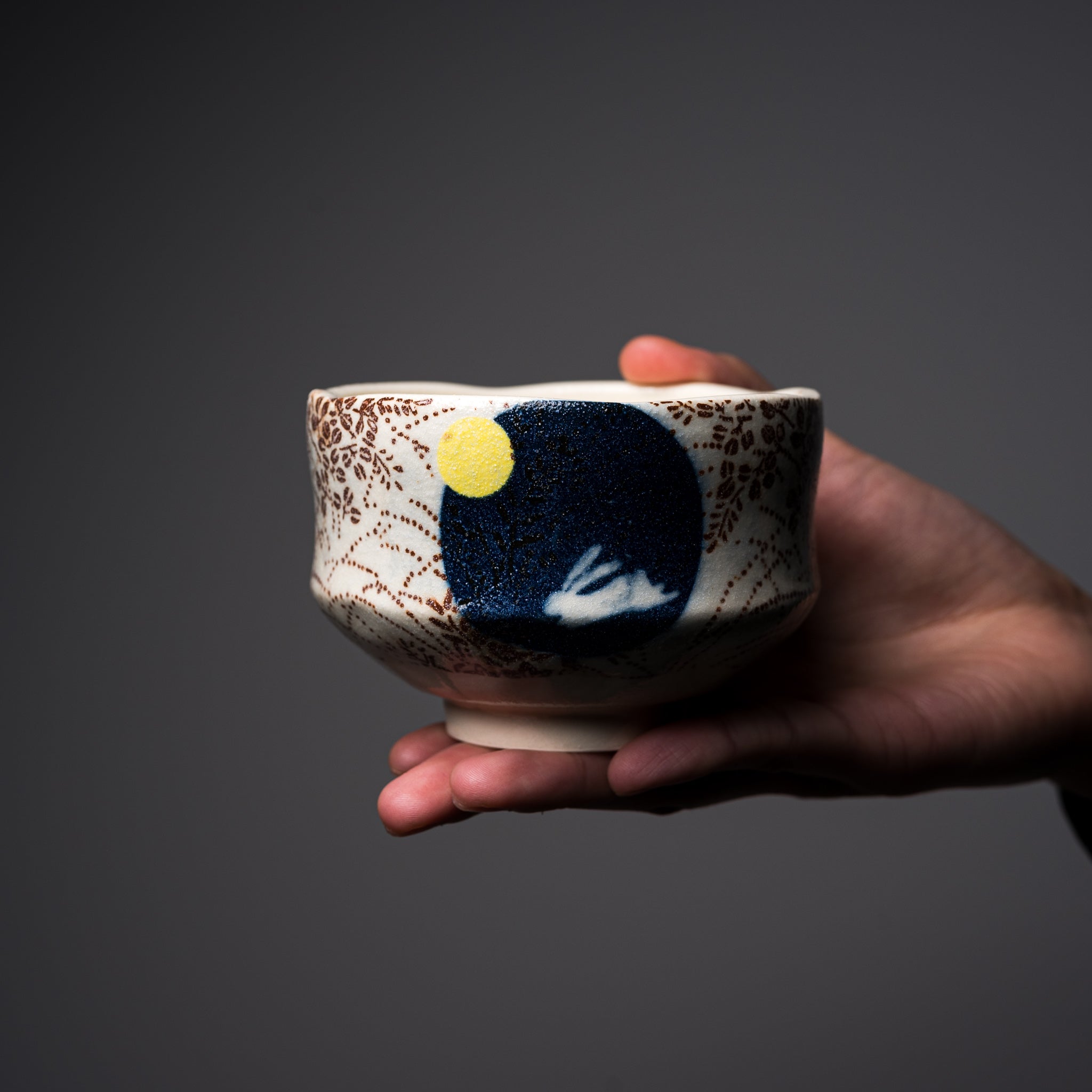 Premium Handcrafted Matcha Tea Bowl - Lunar Rabbit Design for Japanese Tea Ceremony | Authentic Moon Viewing Rabbit Ceramic Cup | Perfect for Matcha, Green Tea, Zen Meditation & Gift Giving