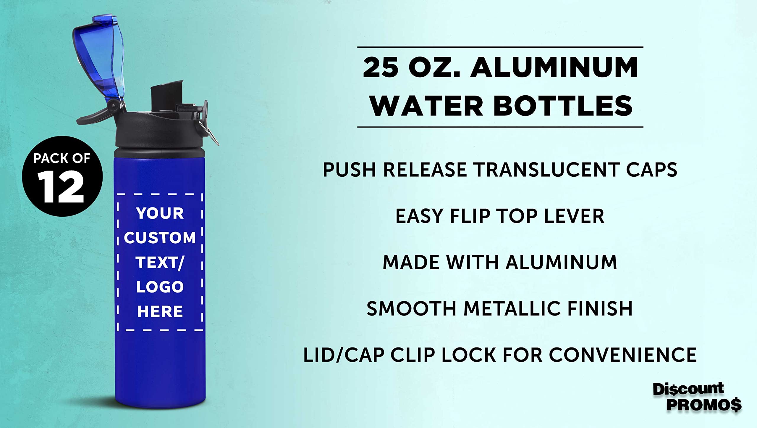 Custom 25 oz Aluminum Water Bottles with Carabiner Clip - Bulk Set of 12 Personalized Refillable Sport Bottles - Ideal for Gym, Hiking, Cycling & School - Blue - Perfect for Outdoor Adventures, Team Events & Corporate Gifts