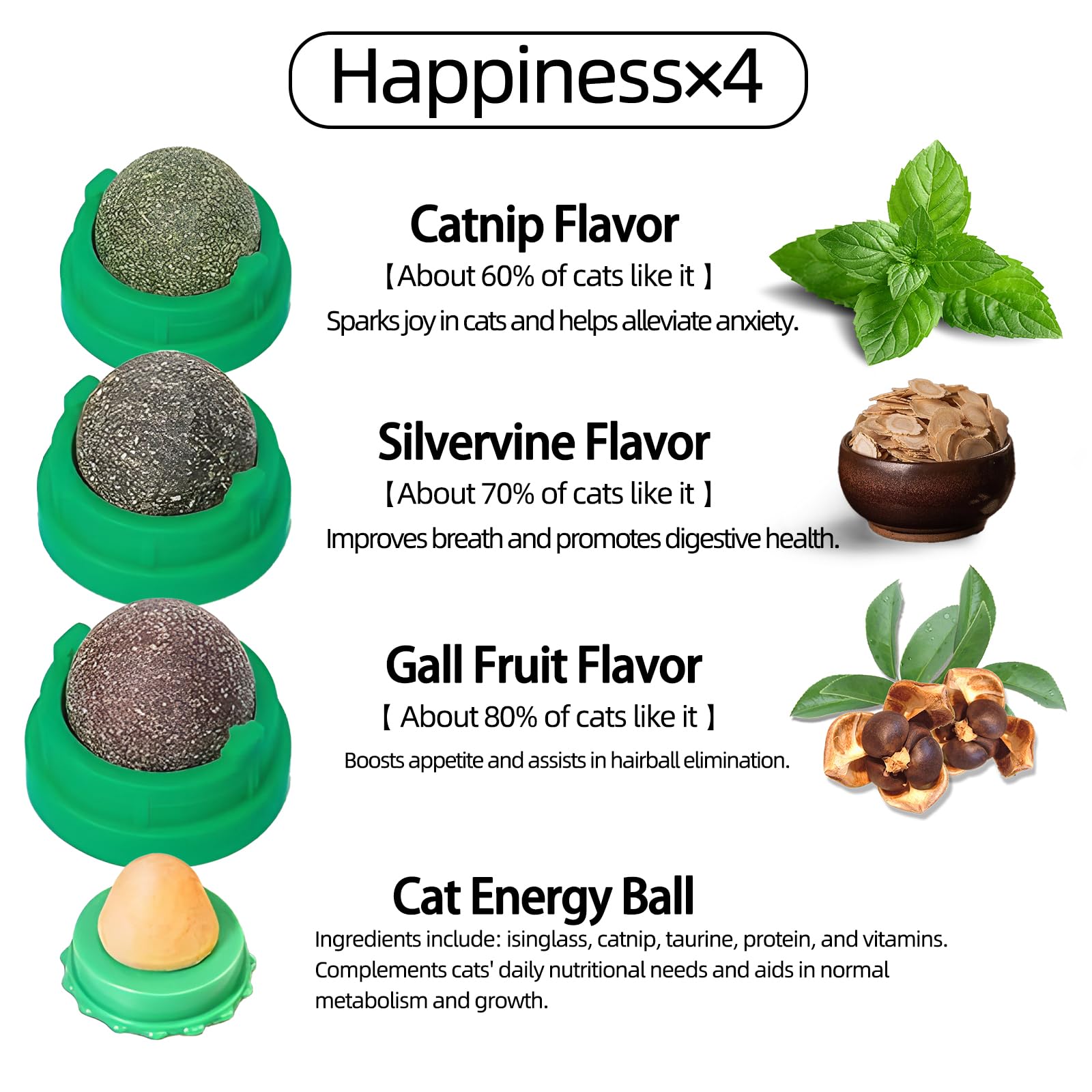 Organic Catnip Toys Balls 4-Pack - Natural Cat Energy Balls for Indoor Cats | Dental Chew Toys for Healthy Kitty Teeth | Perfect for Playtime & Stress Relief
