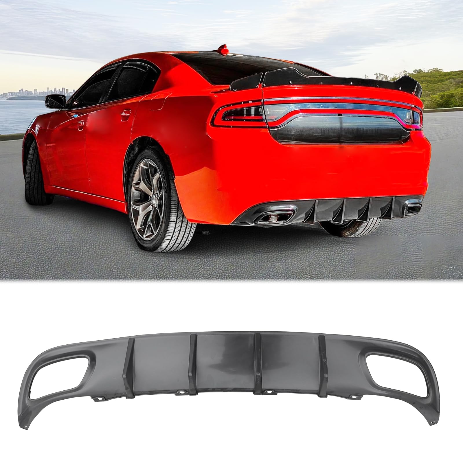 FREEMOTOR802 Rear Diffuser for 2015-2023 Dodge Charger Base & SXT Trims | V2 Style Unpainted Black PP Spoiler | Rear Bumper Upgrade for Enhanced Aerodynamics & Sporty Look