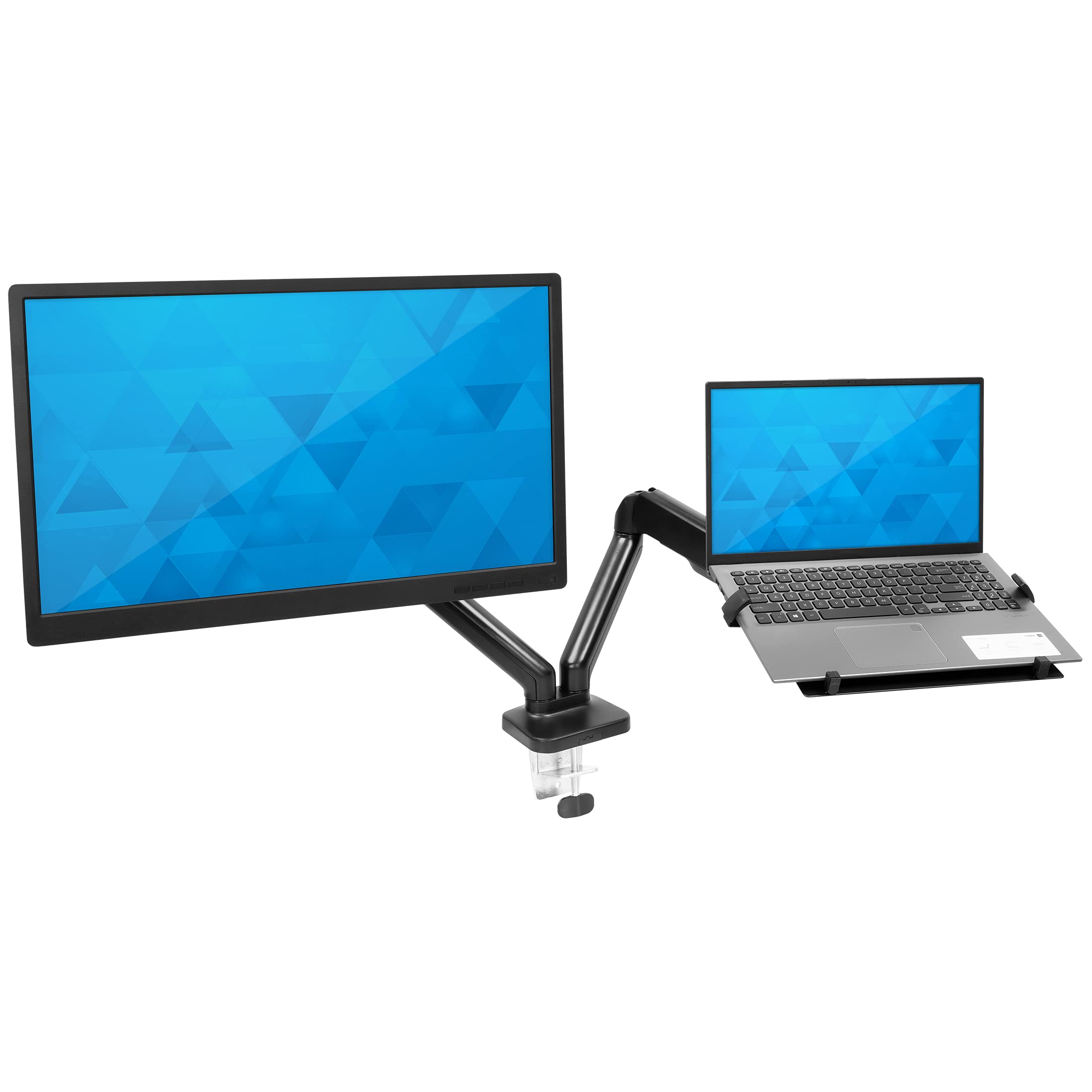 Mount-It! Adjustable Full Motion Laptop & Monitor Stand - Ergonomic VESA Mount with Laptop Tray for Home Office & Gaming Setup - Dual Screen Workspace Solution for Desktops & Laptops