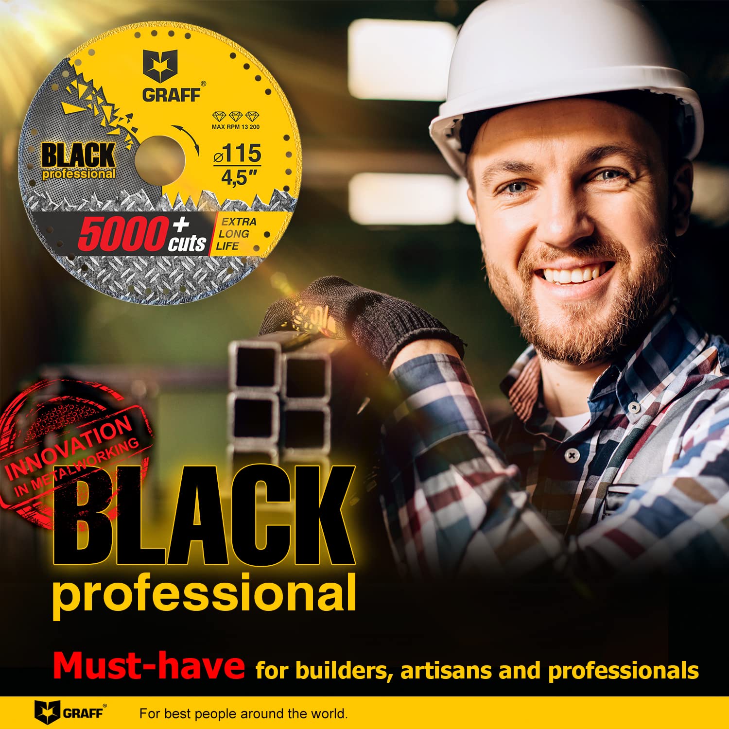 Diamond Metal Cutting Disc 4.5 Inch - GRAFF Black Cut Off Wheels for Angle Grinder with 60X Longer Life - Perfect for Metal Fabrication, Construction & DIY Projects
