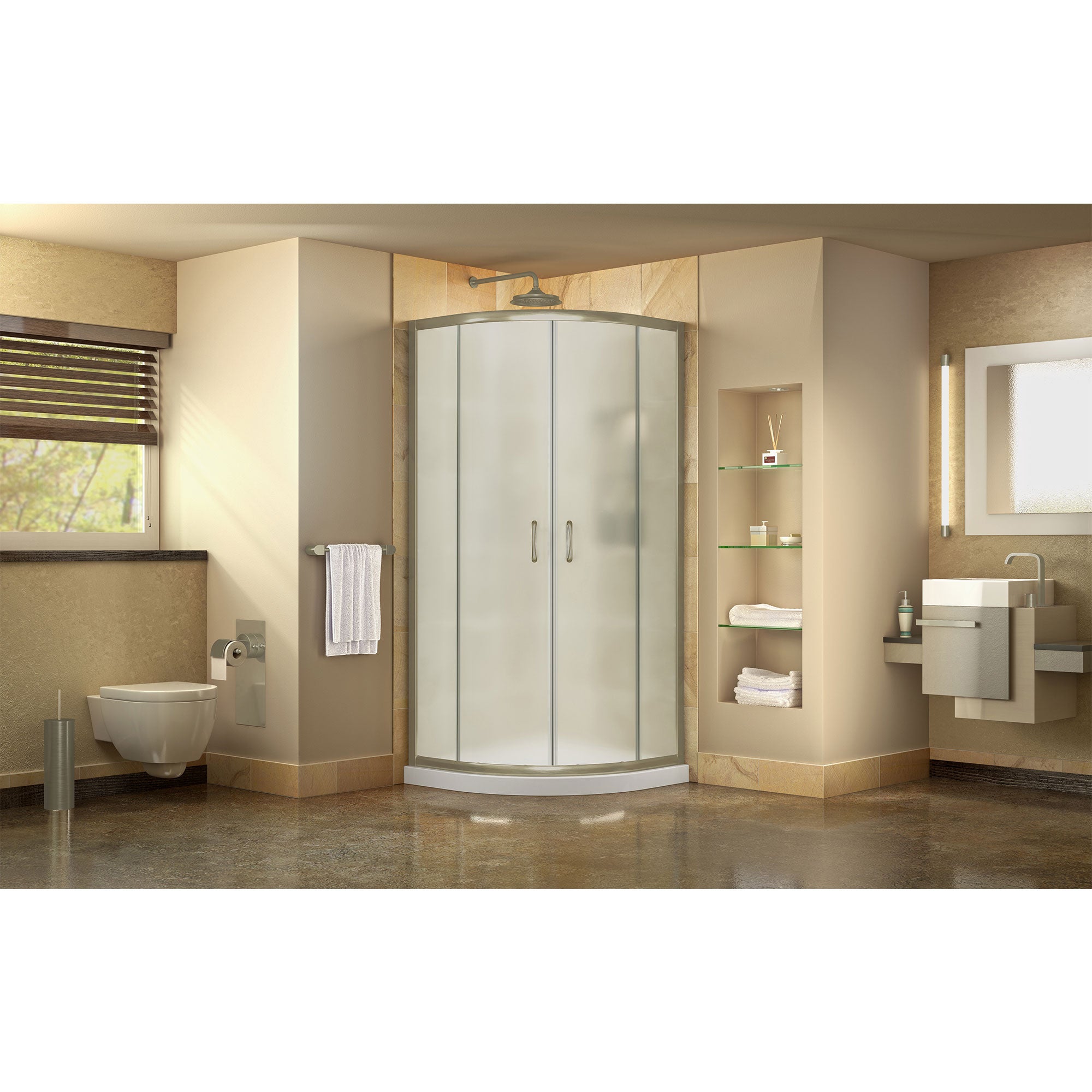 DreamLine Prime 38x38x74.75 Inch Corner Sliding Shower Enclosure Kit with SlimLine Shower Base - Frosted Glass for Bathroom Remodel & Spa-Like Shower Experience