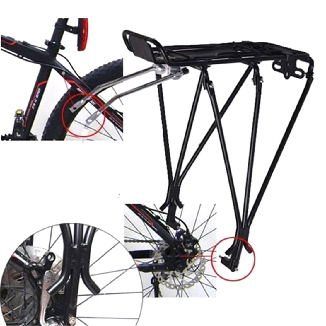 Heavy Duty Aluminum Alloy Rear Bike Rack - Universal Bike Carrier with Bolt-On Mounting - Waterproof Mountain Bike Cargo Rack for Bicycle Accessories - Perfect for Commuting, Grocery Hauling & Outdoor Adventures