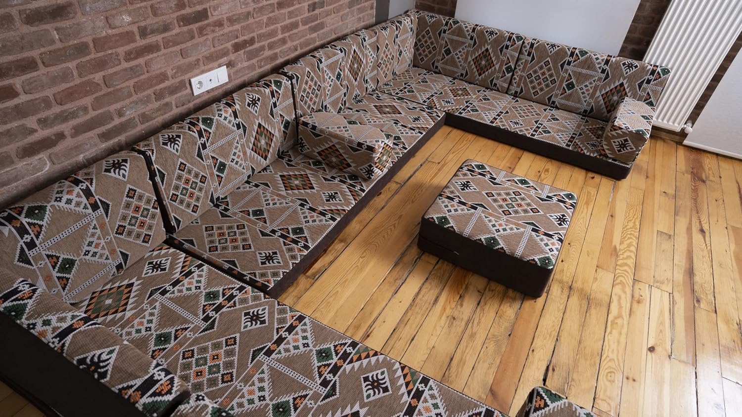 Modern Living Room Sofa Set with Arabic Seating Cushions - Modular U-Shaped Sofa & Ottoman - Arabic Majlis & Turkish Home Decor - Bohemian Style Furniture for Cozy Gatherings & Relaxation