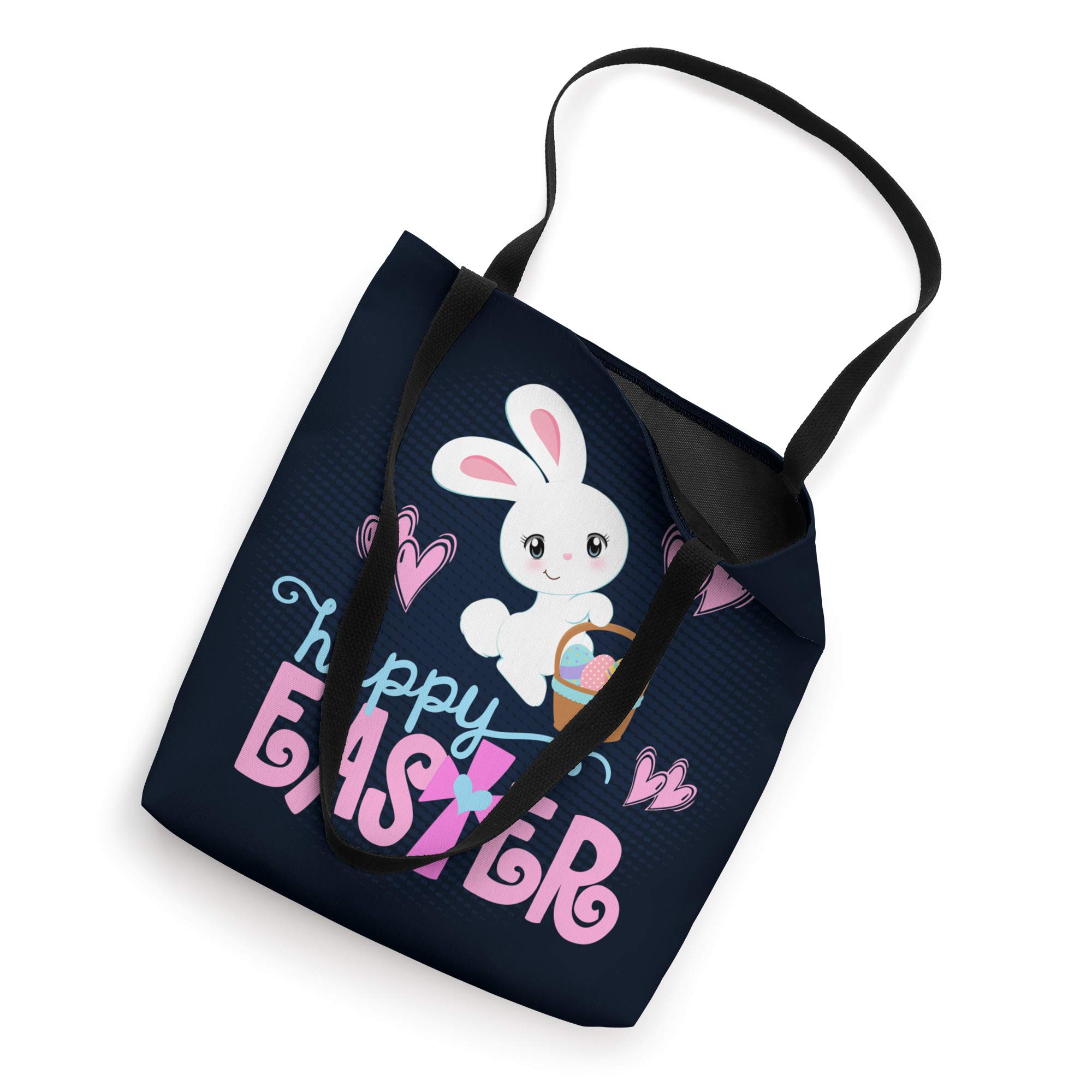 Easter Bunny Egg Hunt Basket with Christian Cross - Cute Girls Tote Bag for Easter Sunday, Church Events & Spring Celebrations
