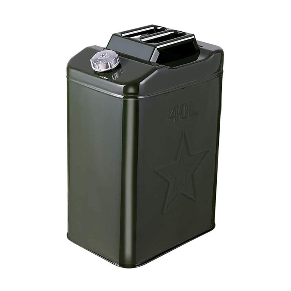 40L Stainless Steel Gas Can - Portable Metal Fuel Canister for Gasoline & Diesel - Thickened Green Backup Fuel Tank - Ideal for Emergency Storage, Camping, and Outdoor Adventures