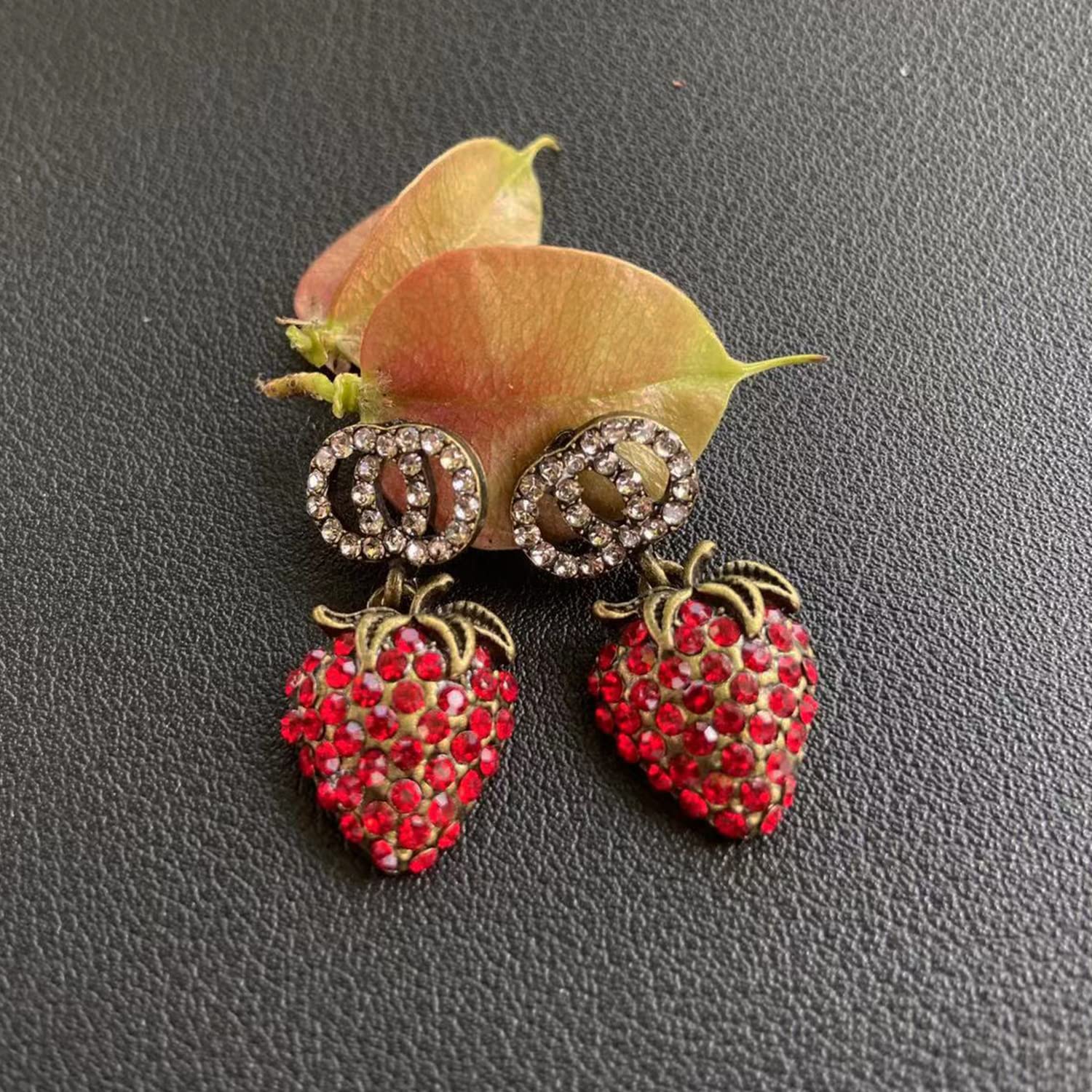 925 Sterling Silver Red Strawberry Stud Earrings with Cubic Zirconia - Cute Fruit Drop Dangle Earrings for Women & Girls - Perfect Jewelry Gift for Birthday, Valentine's Day & Everyday Wear