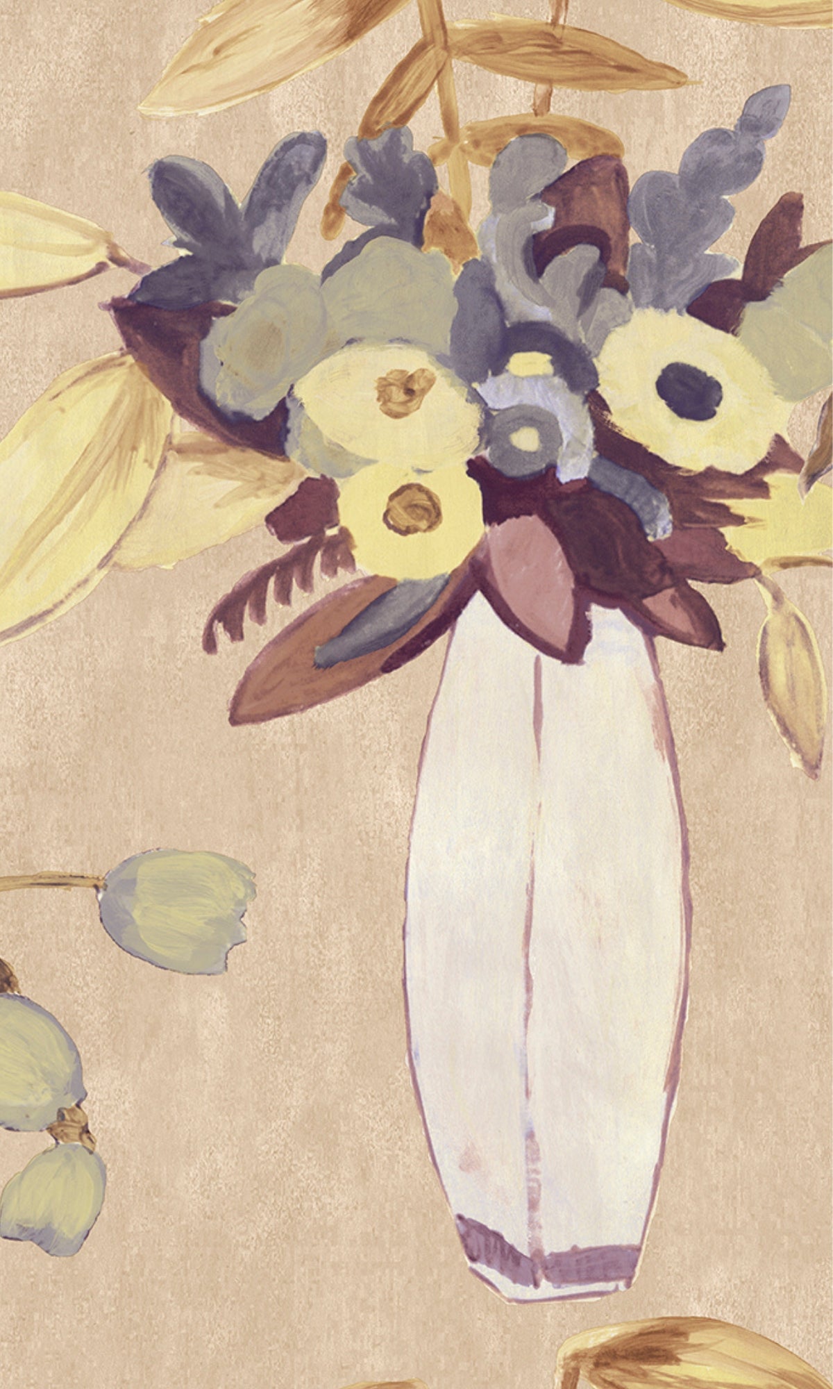 Beige Watercolor Floral Wallpaper R8133 - Elegant Peel and Stick Wallpaper for Bedroom, Living Room, or Nursery Decor