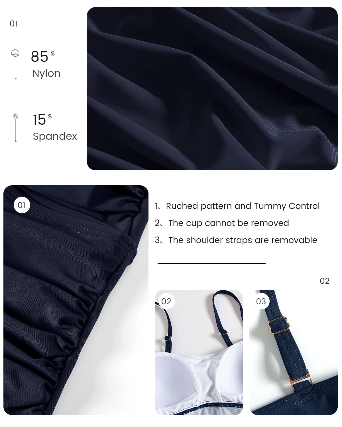Shuangyu Women's Bandeau Tankini Swimsuits - Ruched Tummy Control Swimwear Top with Mid Waist Briefs | Perfect for Beach Vacation, Pool Party & Summer Swimming