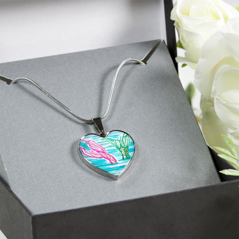 Mermaid Life Heart Necklace - Elegant Silver Jewelry for Women, Perfect Gift for Birthday, Anniversary & Valentine's Day - Ideal for Beach Parties, Romantic Dates & Everyday Wear