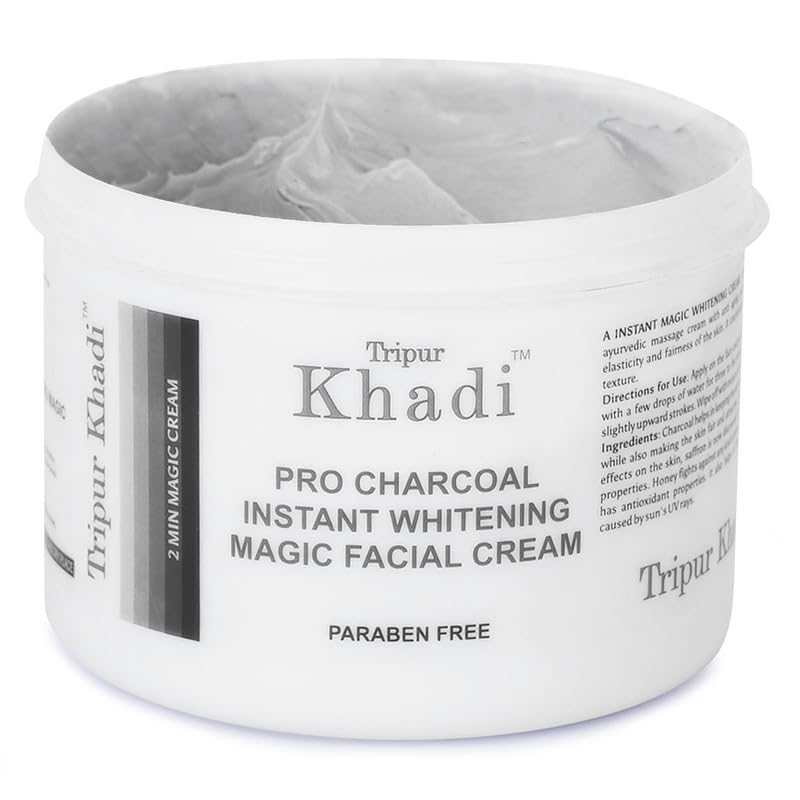 Tripur Khadi Kesar Extract & Pro Charcoal Instant Whitening Facial Cream Combo - 2 Pack (200g Each) | Brightening & Detoxifying Face Care for Glowing Skin | Perfect for Daily Skincare Routine & Special Occasion Prep