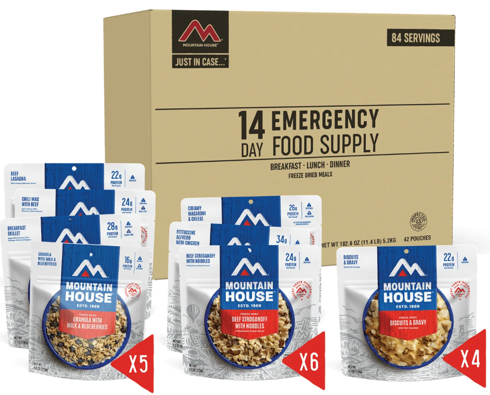 Mountain House Just in Case 14-Day Emergency Food Supply Kit - Freeze-Dried Survival Meals for Camping, Hiking & Disaster Preparedness
