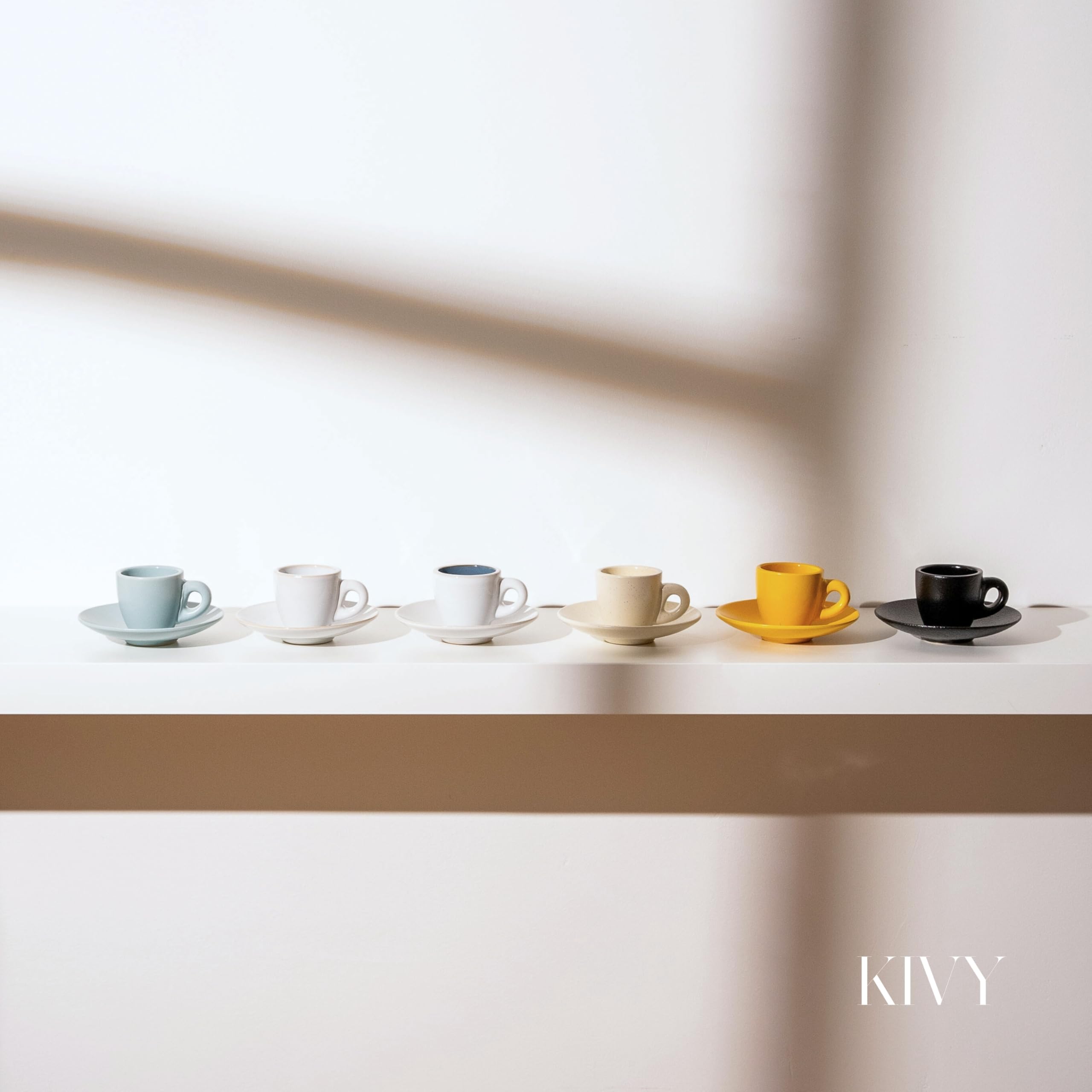 KIVY 4-Piece 3 oz Stoneware Espresso Cup Set with Saucers - Thick Walled Italian Style Coffee Mugs for Espresso Shots - Durable Ceramic Espresso Cups in Blue - Perfect for Home, Cafe, and Restaurant Use