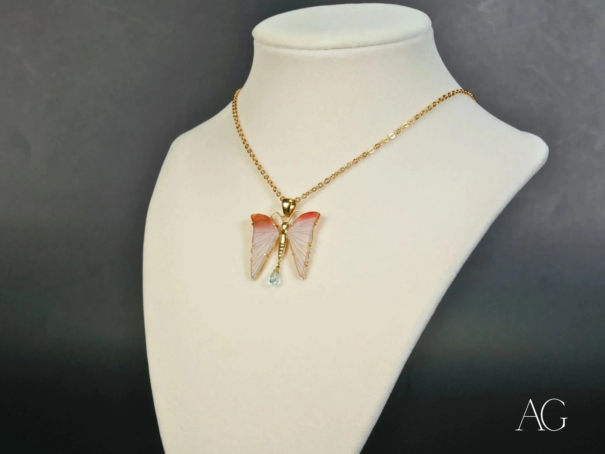 Butterfly Bliss Agate and Topaz Pendant Necklace - Elegant Handmade Jewelry for Women, Perfect Gift for Birthday, Anniversary & Special Occasions