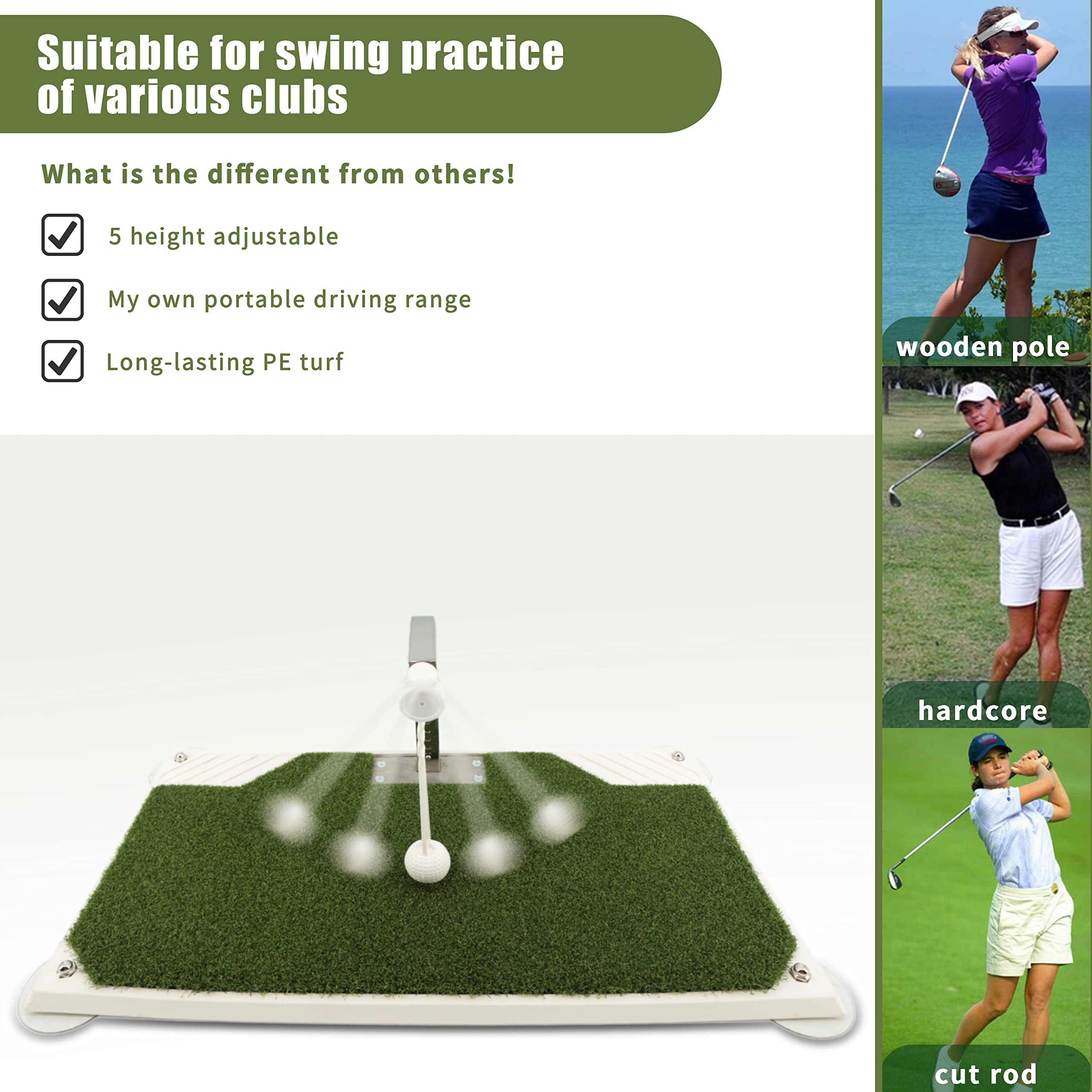 Golf Swing Trainer - Adjustable Height Golf Training Aid with 5 Settings - Home & Indoor Iron/Club Practice Simulator - Portable Golf Mat for True Impact Practice | Perfect for Backyard, Garage & Indoor Golf Drills