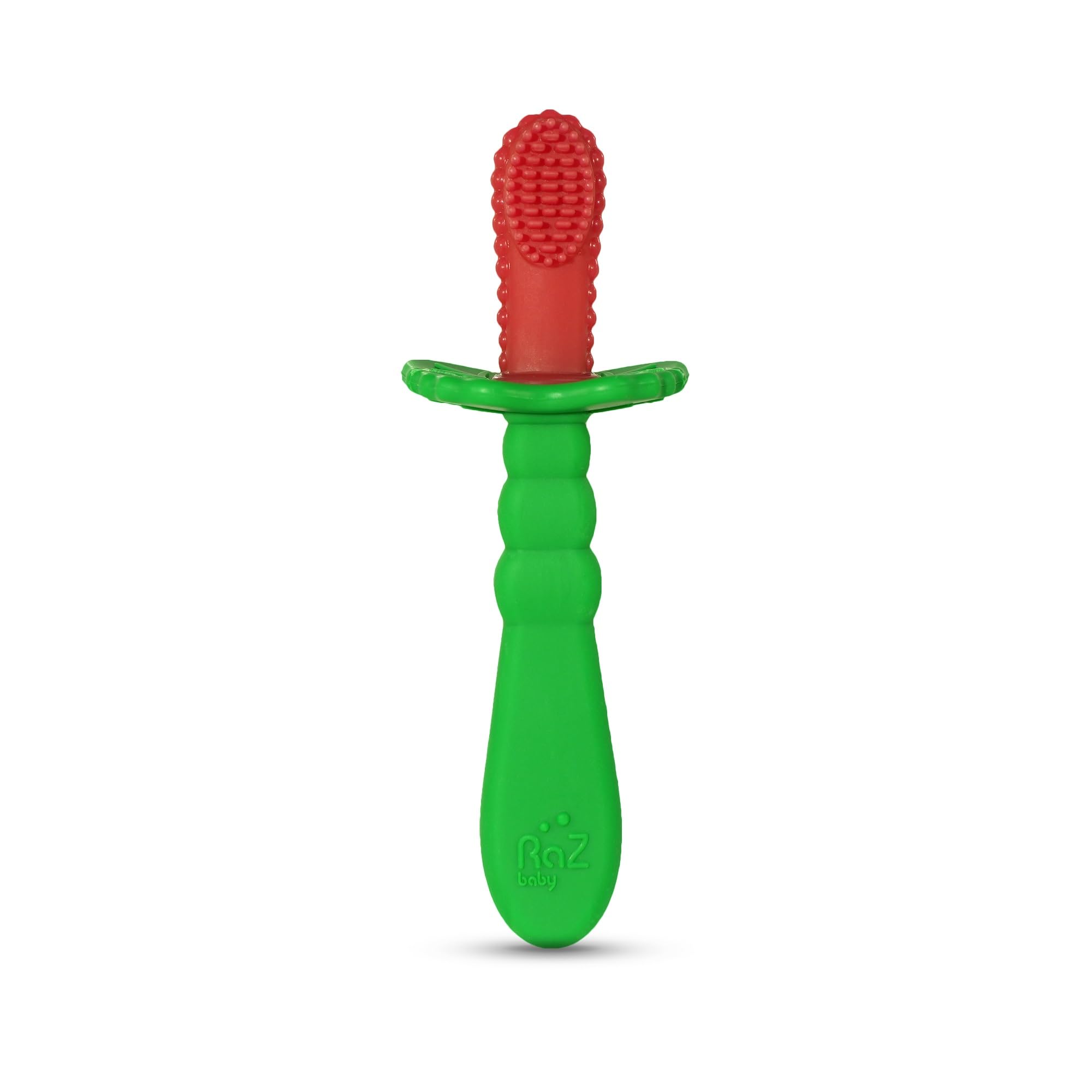 RaZbaby RaZBerry Silicone Baby Toothbrush – Multi-Textured Teething Toy & Gentle Cleaning Brush for Infants – BPA-Free, Easy-Grip Design for Early Oral Care – Dishwasher & Sterilizer Safe – Perfect for Teething Relief, Self-Brushing Practice & Baby Gum Massage at Home or On-the-Go