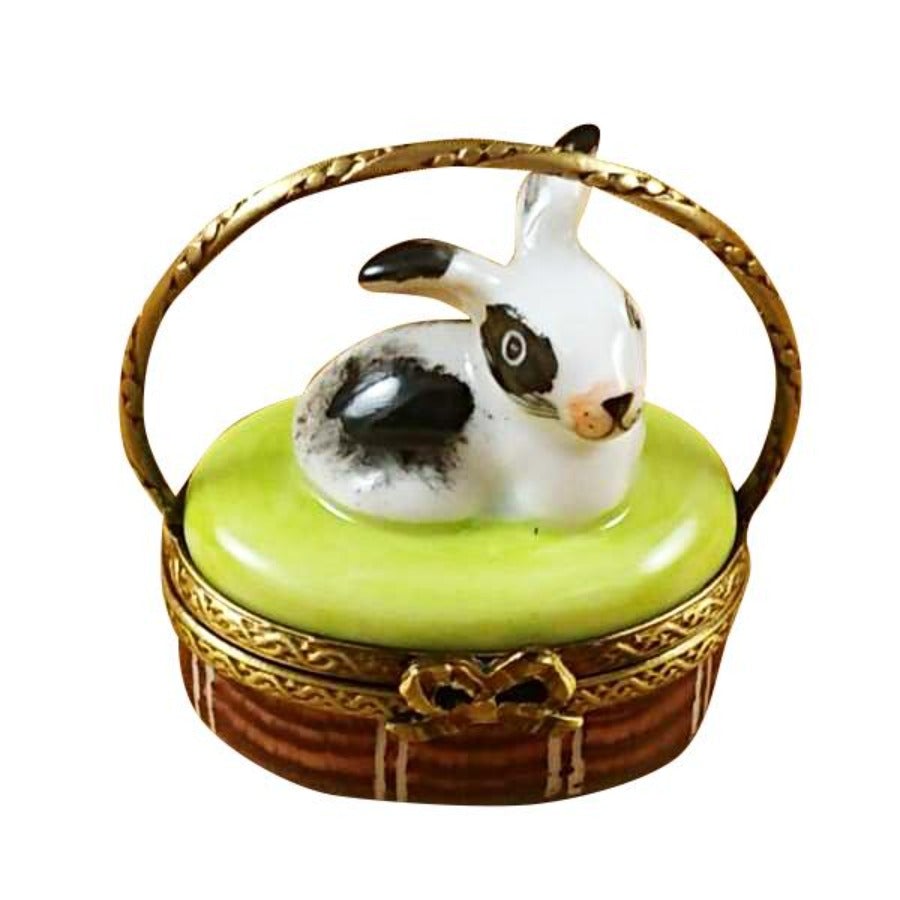 Exquisite Hand-Painted Rabbit on Basket Limoges Porcelain Trinket Box - Perfect for Easter Decor, Collectible Gift & Home Display