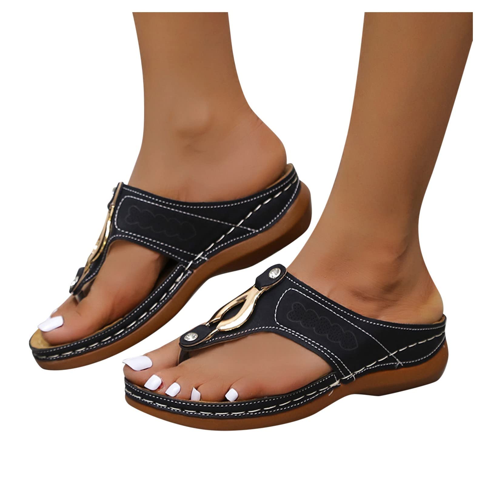 Best Women's Orthopedic Flip Flops for Plantar Fasciitis - Comfortable Arch Support Glitter Sandals with Chunky Heel - Perfect for Summer, Beach, Wedding & Casual Wear (Black, 2024)