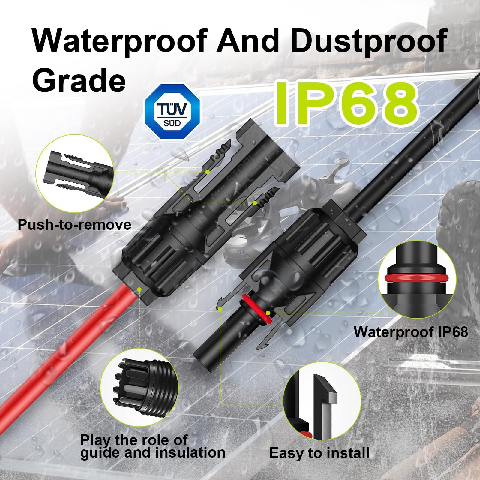 20Ft 10AWG Solar Extension Cable with Tool-Free Connectors - Waterproof 6mm² PV Wire for Home, Boat & RV Solar Panels - Perfect for Outdoor Solar Power Systems, Off-Grid Installations and Marine Applications